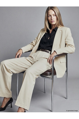 Lcw Vision Bej Krep Kadın Blazer Ceket