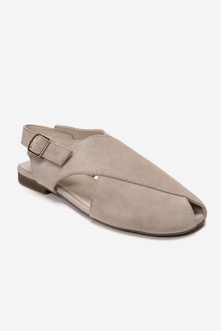 Luvishoes Monaro Bej Süet Hakiki Deri Kadın Sandalet
