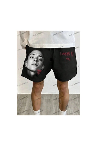 Tarzsokak Y2k Unisex Yaz Şort Bermuda Harajuka Anime Retro Kod-11434 Siyah