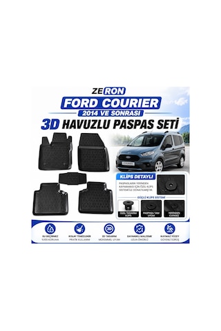 Zeron Ford Courier 2014 Ve Sonrası 3d Havuzlu Paspas Seti Su Geçirmez Kaymaz Siyah 5 Parça