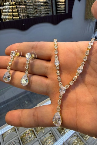 Zirkon Taşlı 14 K Gold Renk Vip Çelik İkili Takım Altın
