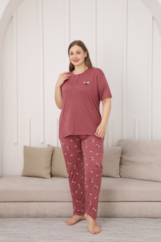 Viskon Kumaş Kadın Büyük Beden Kısa Kollu Pijama Takımı Narçiçeği