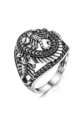 Gümüş Mikro Taşlı Akrep Tasarım Erkek Yüzük Gümüş