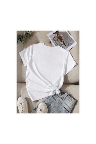 Medinenur Eyfel Kulesi Baskılı Basic T-shirt Beyaz