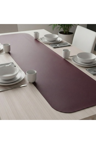 4+1 Adet Deri Amerikan Servis+runner Set 4 Amerikan Servis -1 Runner Bordo