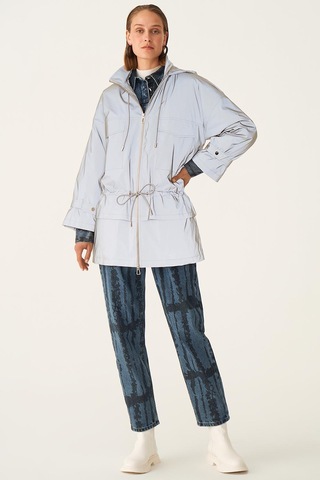 Perspective Kapüşonlu Fermuarlı Cepli Uzun Kollu Gri Kadın Mont 2