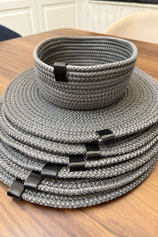 Amerikan Servis Supla 6lı Takım Ve Ekmek Sepeti Tabak Altlığı Sunum Gri