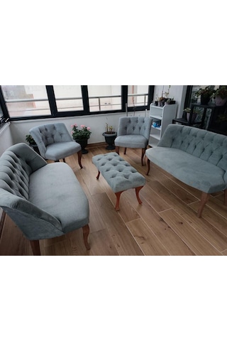 Gri Kazayagı Cay Seti 2 2 1 1 Puf Hediye