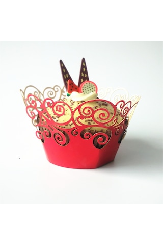 Suntek 50 Adet Metalik Kırmızı Bulut Dantel Düğün Cupcake