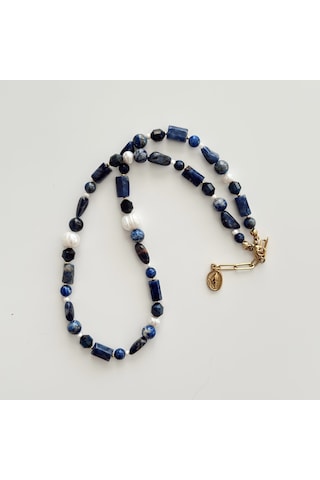 Lapis Lazuli İnci Zarafeti Doğaltaş Kolye Çok Renkli