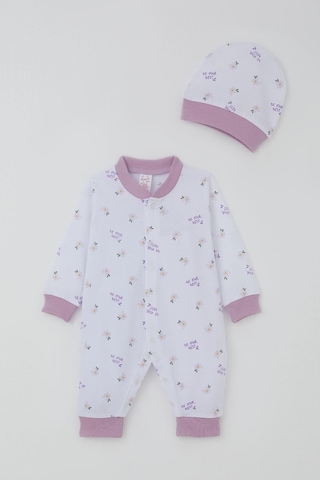 Breeze Kız Bebek Tulum Çiçek & Yazı Desenli 0-6 Ay, Beyaz