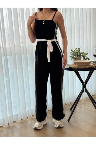 Munn Collection Kadın Ip Askılı Straplez Belden Kuşaklı Viskon Iki Iplik Tulum Siyah