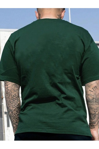 Boston Massachusetts T-shirt - Nefti Yeşil Baskılı Oversize Bisiklet Yaka Kısa Kol Tişört Nefti Yeşil