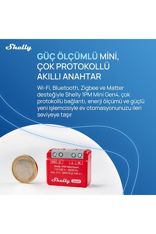 Shelly 1pm Mini Gen4 Enerji Ölçümlü Akıllı Röle