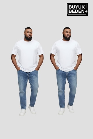 Superlife Büyük Beden Erkek Basic Bisiklet Yaka 2'li Tişört Seti 3xl-6xl Spr26bts510+2 Whıte-whıte