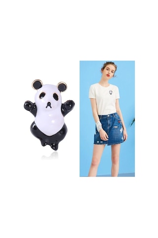 Siyah Blucome Sevimli Emaye Bambu Panda Hayvan Broş Çocuklar İçin Taklidi Yeni Moda Gömlek Elbise Sırt Çantası Takı Pimleri Siyah