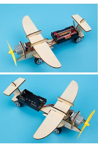 Uçak Deney Seti 1 Paket Pervane Dc Motor Uçak Maket Ahşap Uçak Planör Pilli Deney Okul Hobi Etkinlik Sınıf
