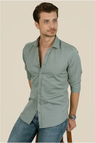 Su Yeşili Slimfit Erkek Gömlek Yeşil