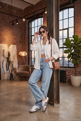 Lela Regular Fit Tek Cepli Önü Kısa Arkası Uzun Krinkıl Bayan Gömlek 6772752 Beyaz