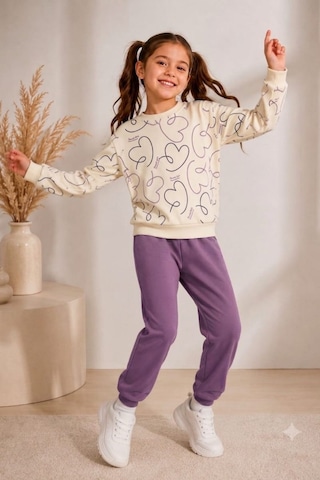 Pina Kids Kız Çocuk Kalpli Desenli Okul Günlük Eşofman Takımı Esf7035 Mürdüm