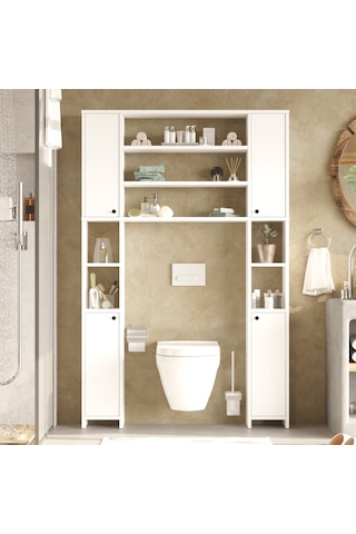 Robin Home Opal Çok Amaçlı Tuvalet Banyo Dolabı Kapaklı Rafı Beyaz