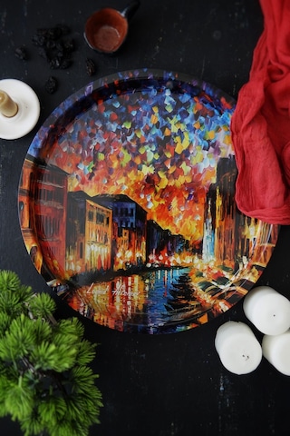Ef163-03 Afremov River Desenli Yuvarlak Tepsi 36 Cm Desenli