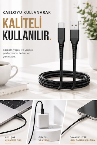 Şarj Kablosu Usb-a To Type-c Şarj Ve Data Kablosu İ7 03210 Siyah