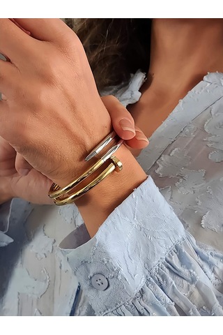 Çivi Sarmal Gold Molted Kelepçe Çelik Bileklik Gold