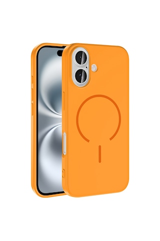 Apple Uyumlu iPhone 16 Kılıf M-safe Şarj Özellikli Zore Meta Kapak Turuncu
