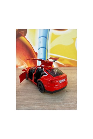 Tesla Model X Diecast Model Araba Kırmızı 12cm Açılan Kapılar Tesla Elektrikli Model Araba