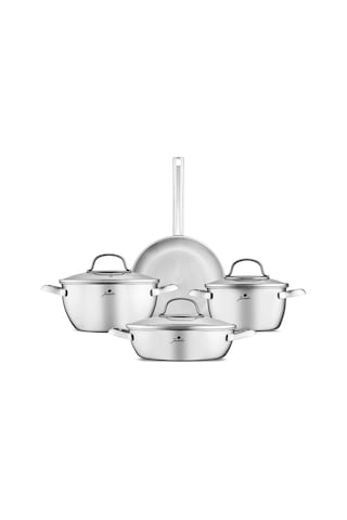 Jumbo Colosseum 3ply 7 Parça İndüksiyon Tabanlı Çelik Tencere Seti Gümüş