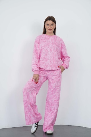 Penyebizden Oversize Sweatshirt & Geniş Paça Eşofman Altı Takım-pembe Baskılı