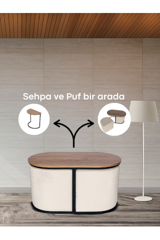 Evo Fonksiyonel Sehpalı Puf KREM
