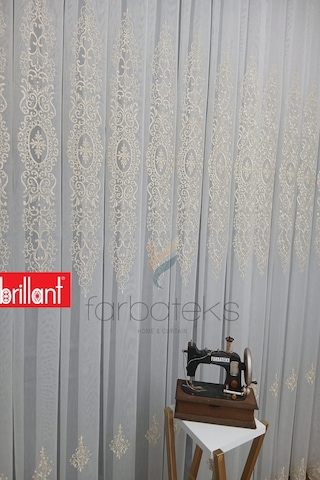 Şehrazat Altın Gold Motif İşlemeli 3 Kat Pileli Ütü İstemez Salon Tül Perde