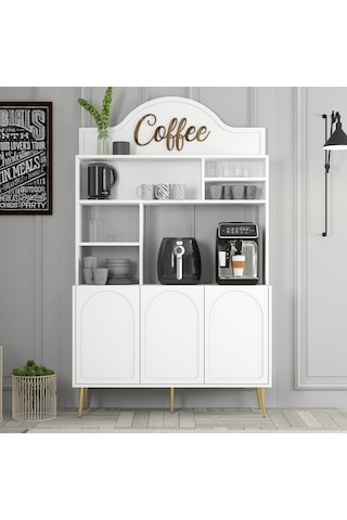 Lyon Kahve Köşesi 120cm - Beyaz / Altın
