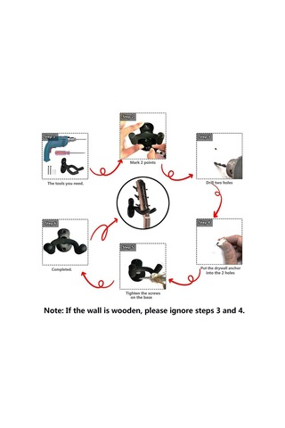 Jeemson Gitar Tutucuları Metal 2 Adet + 5 Pena, Ukulele Keman Elektro Gitar Bas Akustik Gitar İçin Duvar Takımı Mx0393d Siyah