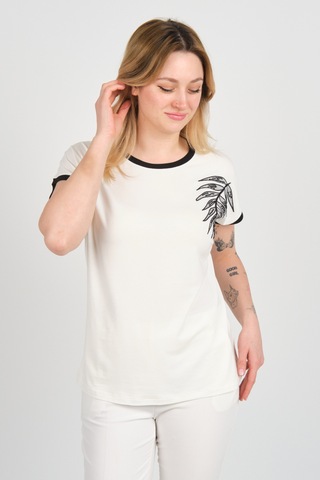 Sistas Kadın Düşük Kol Boncuk İşlemeli Bisiklet Yaka Bluz 24274 Ekru Ekru