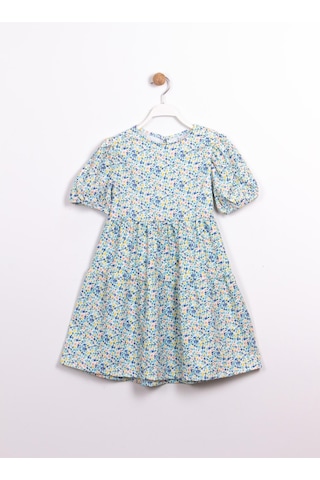 Çiçekli Kız Çocuk Yazlık Elbise Mavi