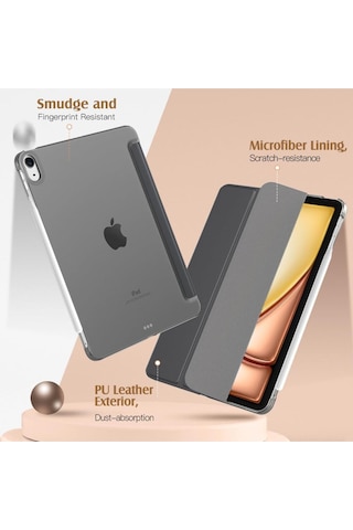 Apple Uyumlu iPad Air 11" M3 2025 / M2 2024 / Air 10.9" 2022 / 2020 Kılıf Kapaklı Standlı Uyku Modlu Smart