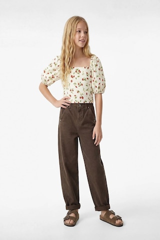 Koton Kız Çocuk Keten Viskon Karışımlı Gipeli Slim Fit Poplin Kare Yaka Crop Balon Kollu Çilek Desenli Bluz Kırmızı