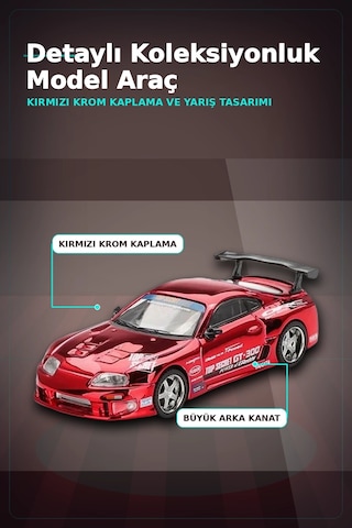 Diecast 1/64 Toyota Supra A80 Top Secret Gt-300 Kırmızı Krom Model Araba Bx-313385