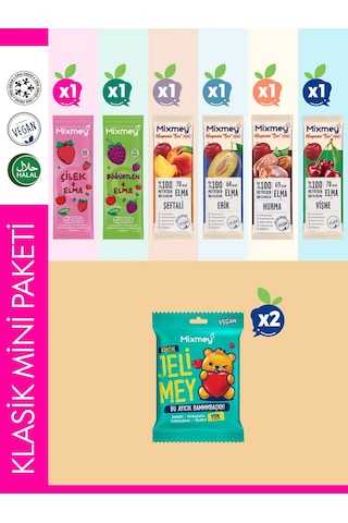 Mixmey Klasik Mini Paketi – 8 Adet | Meyve Bar Jelimey –sağlıklı Atıştırmalıklar, Glutensiz (8 ADET)
