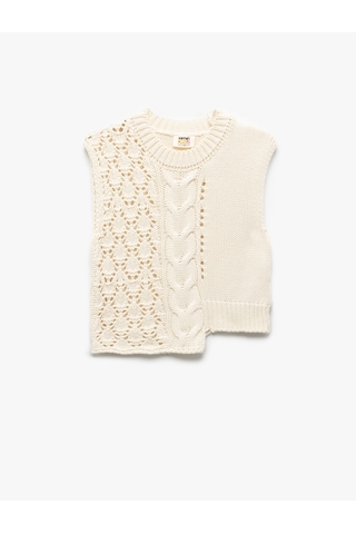 Koton Bisiklet Yaka Örgü Detaylı Basic Triko Süveter Bej 5skg90028ht Ekru