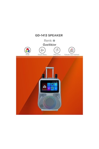 Android Ekranlı Çift Kablosuz Mikrofonlu Şarjlı Bluetooth Hoparlör Rgb Işıklı Uzaktan Kumandalı
