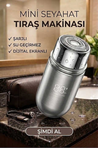 Pluzz Şarjlı Taşınabilir Unisex Mini Seyahat Sakal Ve Yanak Tıraş Makinesi Su Geçirmez Dijital Ekran Metalik - 915986967