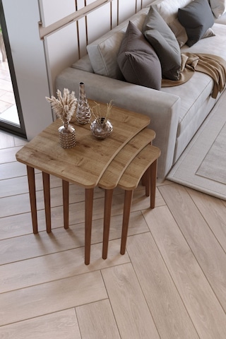 Zuesse Dizayn Reyhan 3lü Zigon Sehpa & Yan Sehpa Ahşap Ayaklı Salon Seti Çay Sehpası - Ceviz