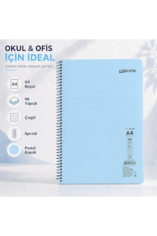 Mynote Flex Pastel A4 96 Yaprak 60 Gr Spiralli Çizgili Defter Açık Mavi