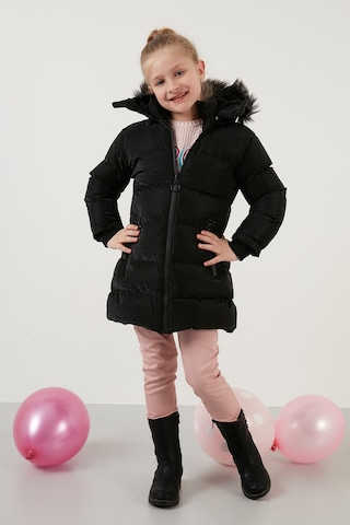 Lela Yakası Suni Kürklü Peluş Astarlı Çıkarılabilir Kapüşonlu Dar Kesim Kışlık Kız Çocuk Mont 5760002 Siyah