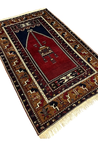 El Dokuma Yahyalı Namazlık 105x160 Kök Boya Yün Seccade