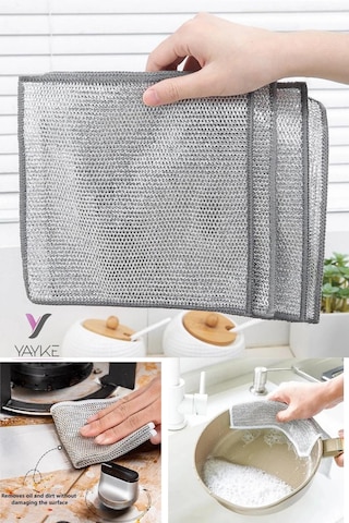 Yayke Çok Amaçlı Tel Bez Mikrofiber Inox Bez Telli Bulaşık Bezi 3'lü 20 x 20 CM
